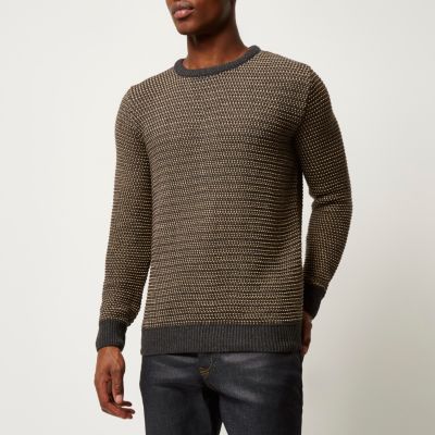 Brown textured knitted jumper